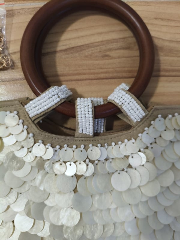Geantă de mână lucrată manual din scoică pentru femei, geantă de seară în stil zână, accesoriu unic pentru ocazii speciale