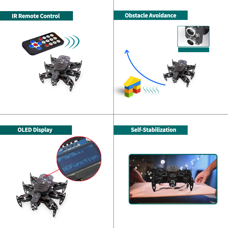 Gewu Creative Robot STEM educațional: păianjen biomimetic cu șase picioare, compatibil Arduino, structură metalică