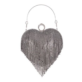 Geantă de seară cu inspirație franțuzească, cu ciucuri și strasuri, în formă de inimă, de mână sau crossbody, pentru petreceri