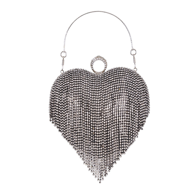 Geantă de seară cu inspirație franțuzească, cu ciucuri și strasuri, în formă de inimă, de mână sau crossbody, pentru petreceri