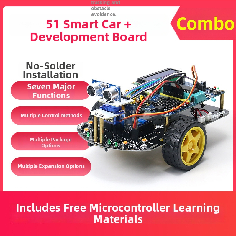 Mașinuță inteligentă C51, placă de dezvoltare cu microcontroler 51, fără lipire, kit robot pentru urmărire pe linie și evitare a obstacolelor