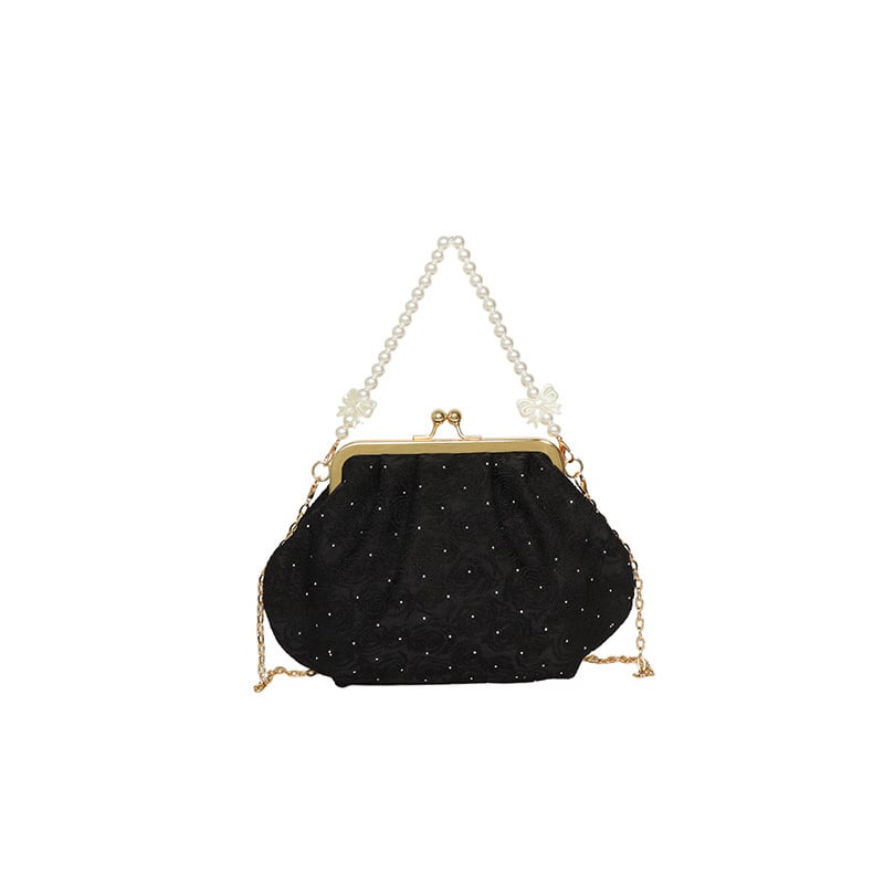 Geantă pentru femei cu formă de scoică, curea din lanț, clutch de seară cu perle
