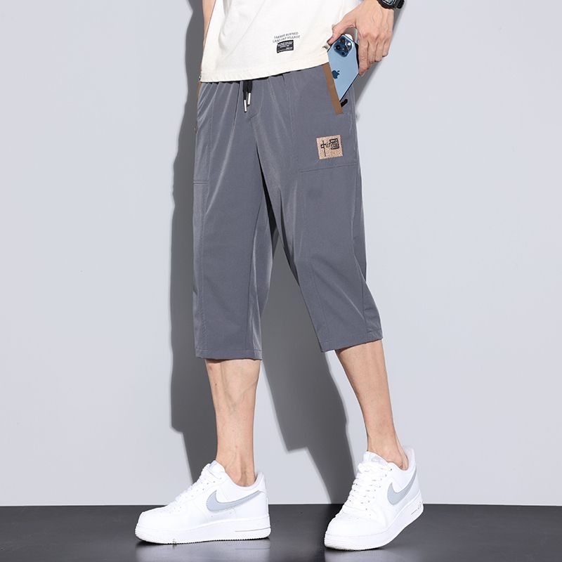 Șorturi casual de vară din ice-silk, uscare rapidă, broderie cu design în stil chinezesc, croială lejeră și respirabilă, lungime 3/4 pentru bărbați