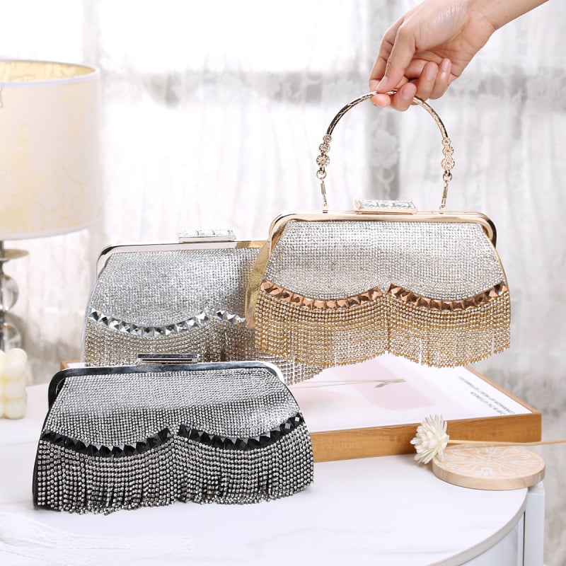 Geantă clutch de seară cu ciucuri și strălucire, pentru femei, lux