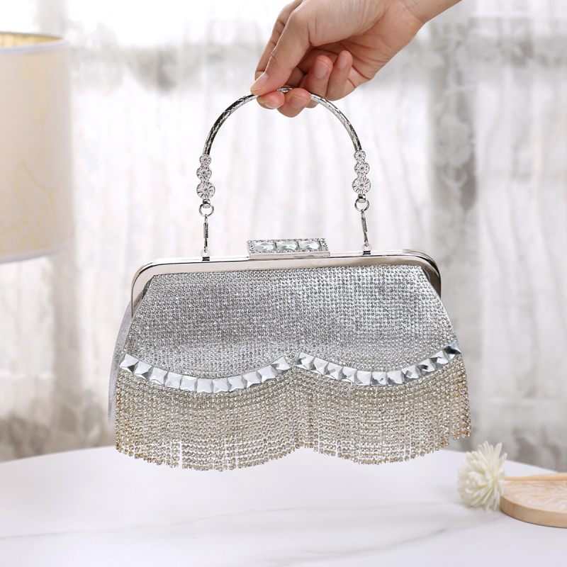 Geantă clutch de seară cu ciucuri și strălucire, pentru femei, lux