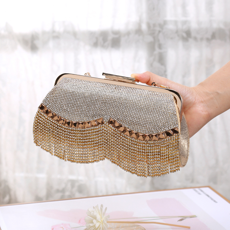 Geantă clutch de seară cu ciucuri și strălucire, pentru femei, lux