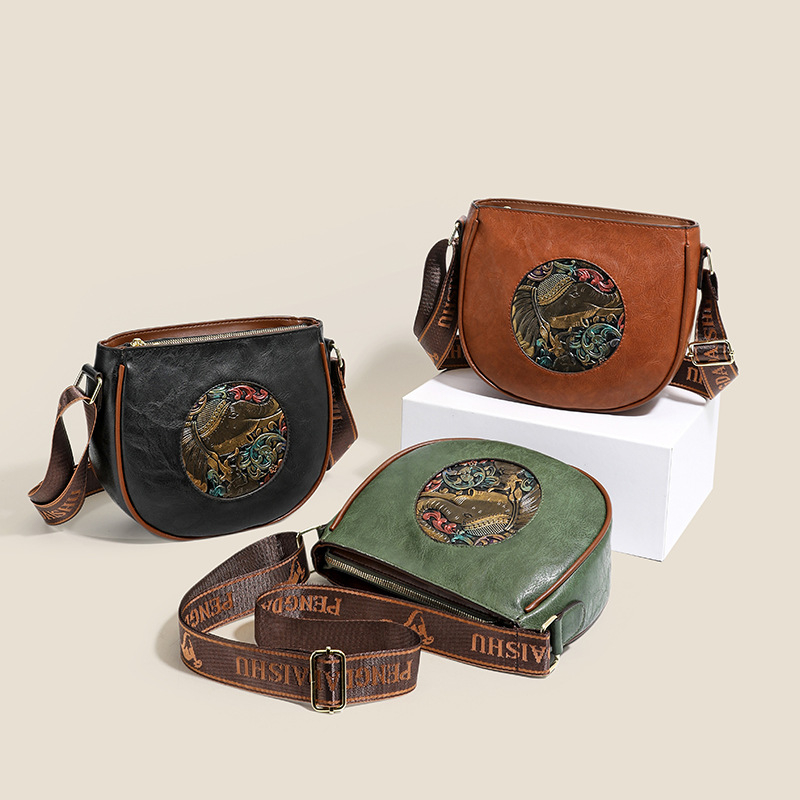 Geantă crossbody din PU, în stil chinezesc retro, formă de scoică, pentru femei
