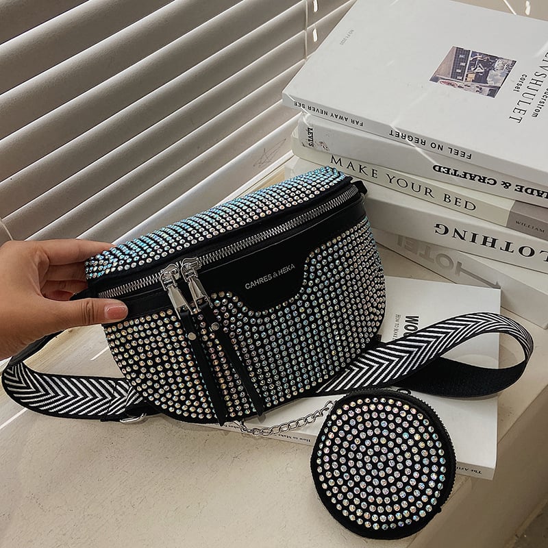 Geantă cochilie lucioasă cu cristale, PU, pentru femei, mică, geantă de umăr/crossbody