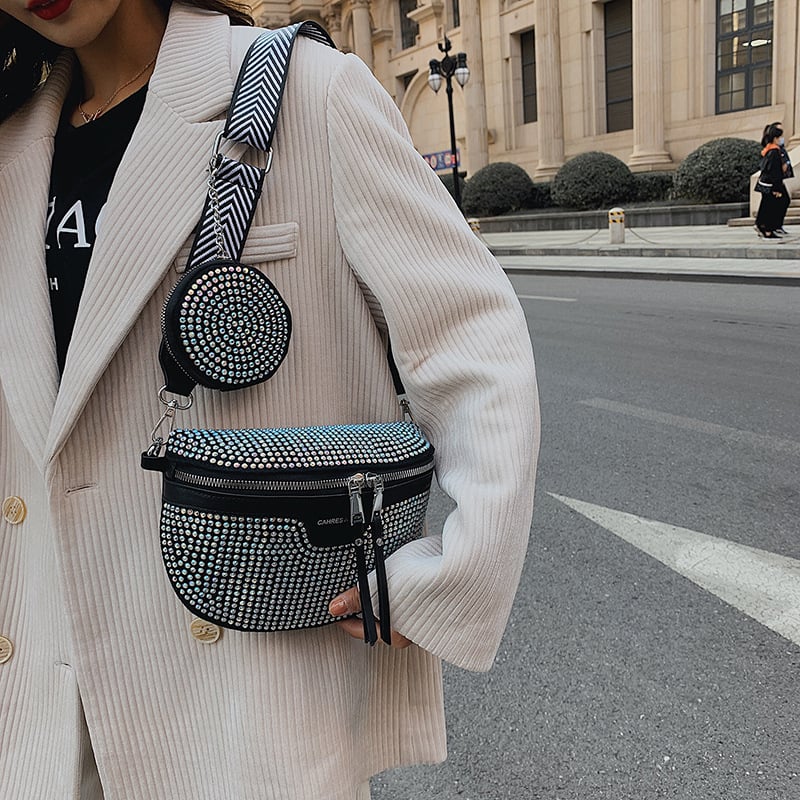Geantă cochilie lucioasă cu cristale, PU, pentru femei, mică, geantă de umăr/crossbody