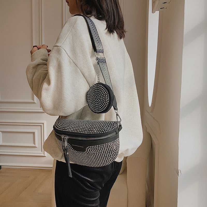 Geantă cochilie lucioasă cu cristale, PU, pentru femei, mică, geantă de umăr/crossbody