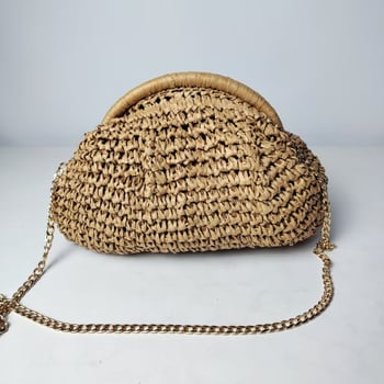 Geantă împletită în formă de scoică, cu mâner din lanț – geantă de plajă de vară, crossbody