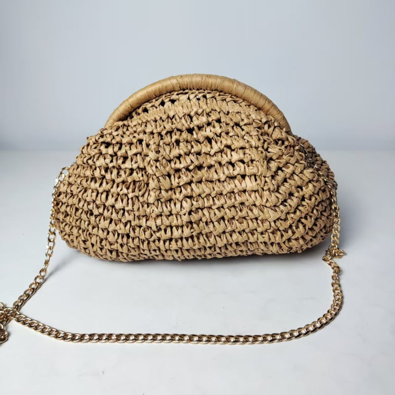 Geantă împletită în formă de scoică, cu mâner din lanț – geantă de plajă de vară, crossbody