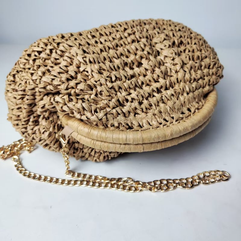 Geantă împletită în formă de scoică, cu mâner din lanț – geantă de plajă de vară, crossbody