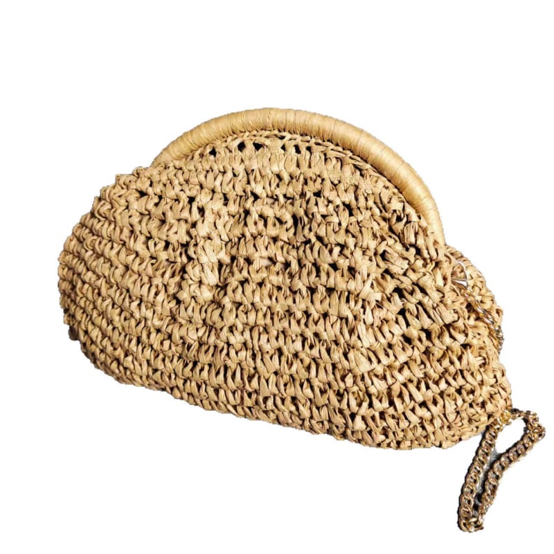 Geantă împletită în formă de scoică, cu mâner din lanț – geantă de plajă de vară, crossbody