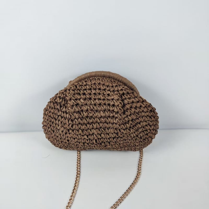 Geantă împletită în formă de scoică, cu mâner din lanț – geantă de plajă de vară, crossbody