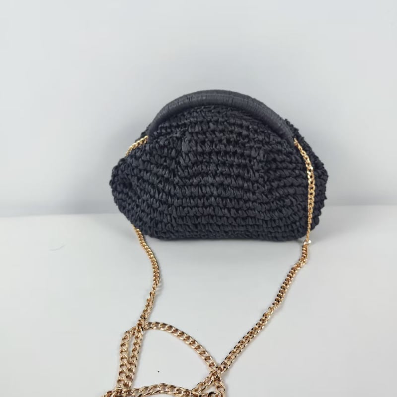 Geantă împletită în formă de scoică, cu mâner din lanț – geantă de plajă de vară, crossbody