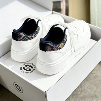 Pantofi sport unisex albi, talpă groasă și creștere a înălțimii, partea superioară din piele, stil retro casual