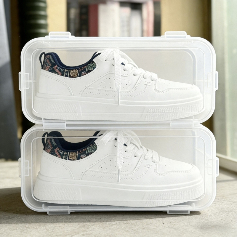 Pantofi sport unisex albi, talpă groasă și creștere a înălțimii, partea superioară din piele, stil retro casual