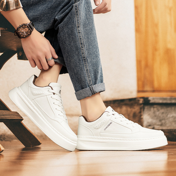 Pantofi sport pentru bărbați, colecția primăvară 2025, sneakers din piele uni cu talpă groasă, casual sport.