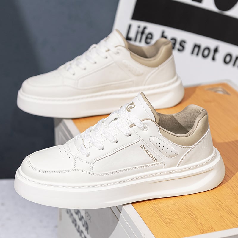 Pantofi sport pentru bărbați, colecția primăvară 2025, sneakers din piele uni cu talpă groasă, casual sport.