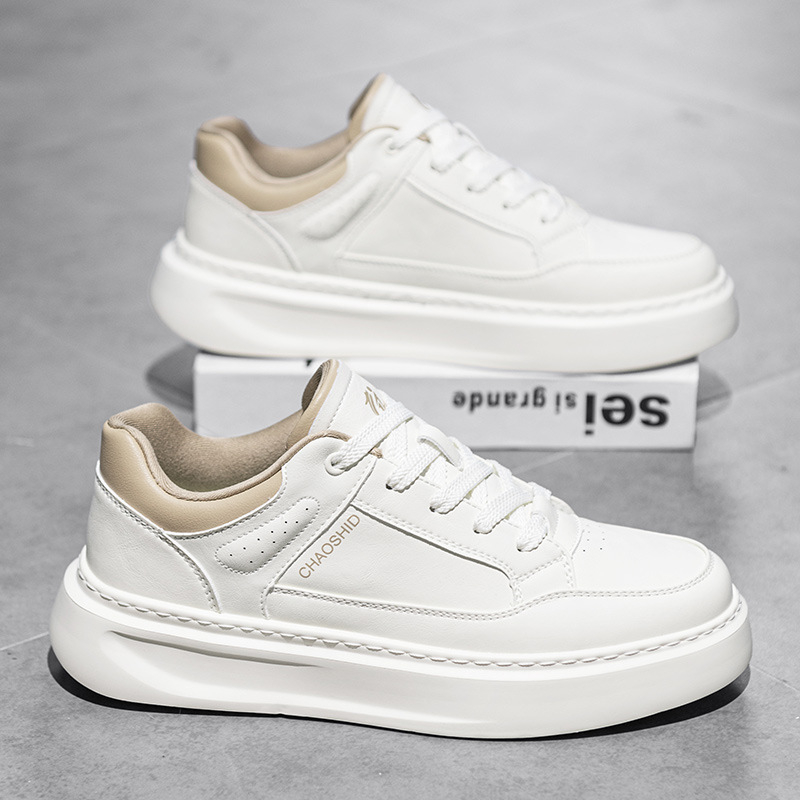 Pantofi sport pentru bărbați, colecția primăvară 2025, sneakers din piele uni cu talpă groasă, casual sport.