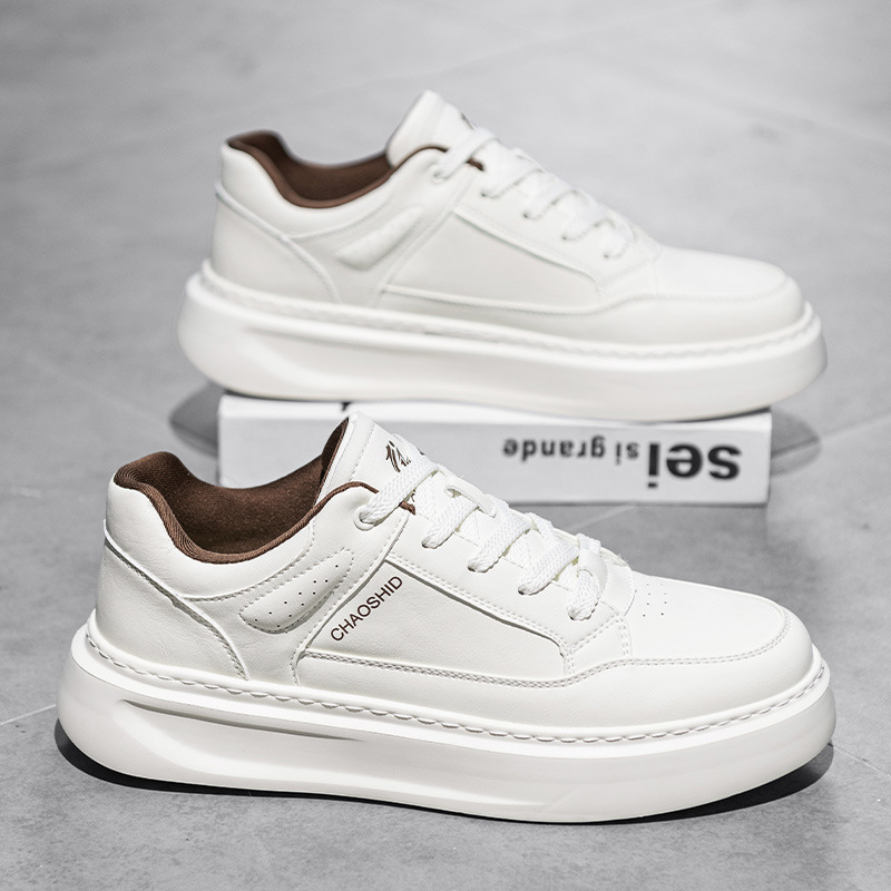Pantofi sport pentru bărbați, colecția primăvară 2025, sneakers din piele uni cu talpă groasă, casual sport.