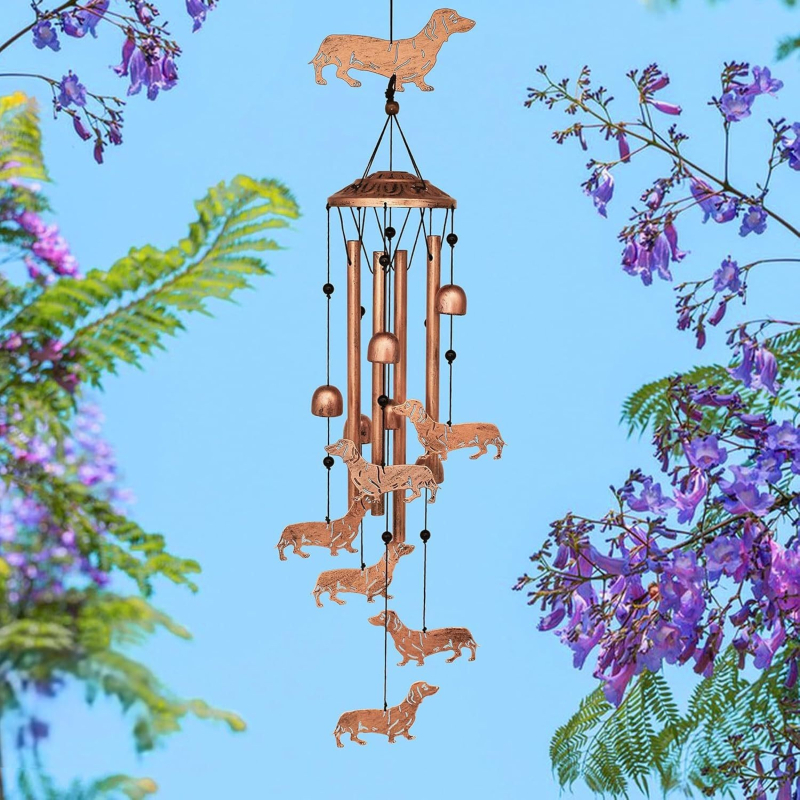 Clopot muzical din fier în formă de dachshund, 34 inch, decor pentru grădină și casă, cadou de Ziua Mamei