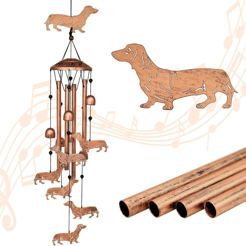 Clopot muzical din fier în formă de dachshund, 34 inch, decor pentru grădină și casă, cadou de Ziua Mamei