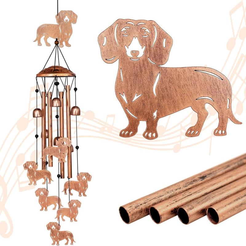 Clopot muzical din fier în formă de dachshund, 34 inch, decor pentru grădină și casă, cadou de Ziua Mamei