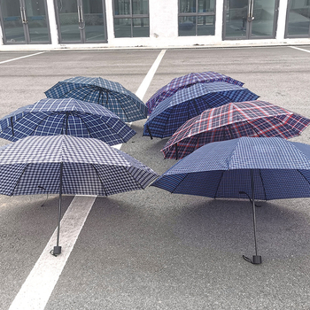 Umbrelă cu model carouri, pliantă, manuală, 10 nervuri, mare pentru două persoane, rezistentă la ploaie și la soare
