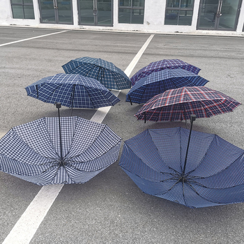 Umbrelă cu model carouri, pliantă, manuală, 10 nervuri, mare pentru două persoane, rezistentă la ploaie și la soare