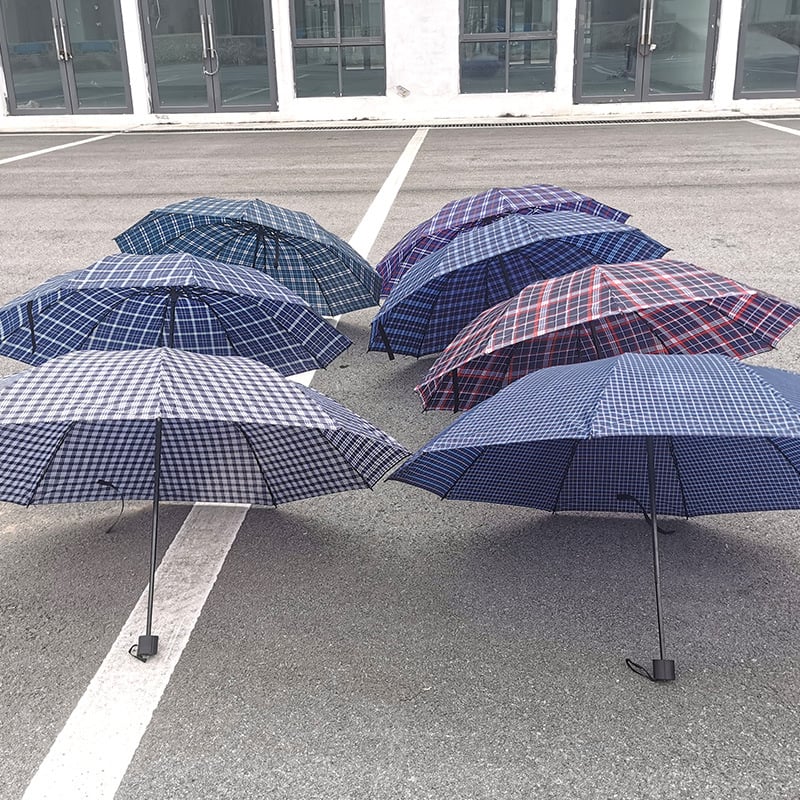Umbrelă cu model carouri, pliantă, manuală, 10 nervuri, mare pentru două persoane, rezistentă la ploaie și la soare