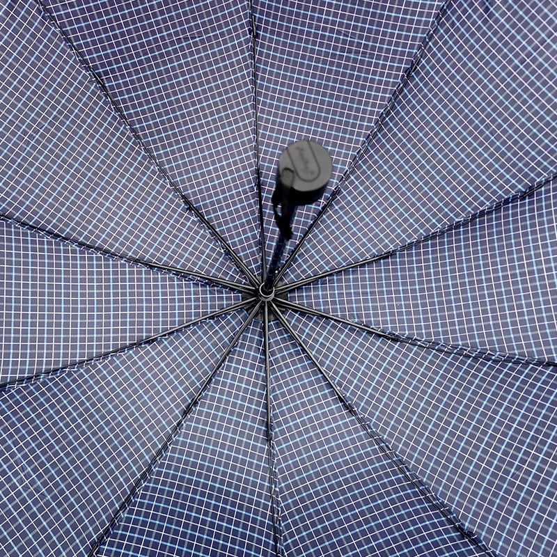Umbrelă cu model carouri, pliantă, manuală, 10 nervuri, mare pentru două persoane, rezistentă la ploaie și la soare