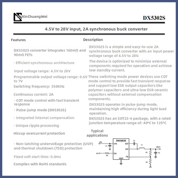 Dexin convertor DC-DC sincronizat intrare 4.5V–8V, 2A DX5302S