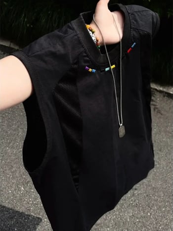Vestă fără mâneci din plasă respirabilă, broderie, patchwork, uscare rapidă, vară