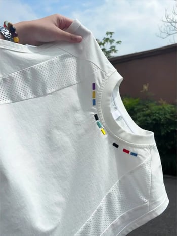 Vestă fără mâneci din plasă respirabilă, broderie, patchwork, uscare rapidă, vară