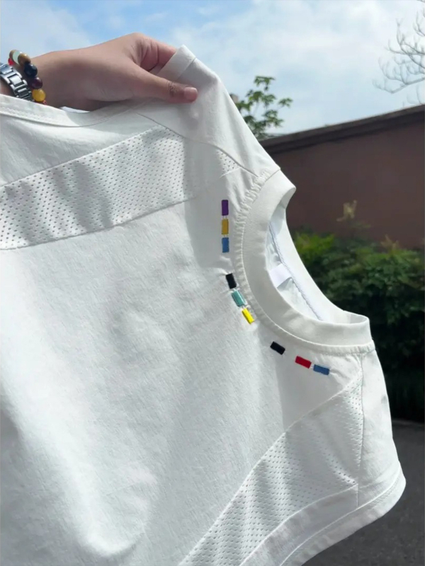 Vestă fără mâneci din plasă respirabilă, broderie, patchwork, uscare rapidă, vară
