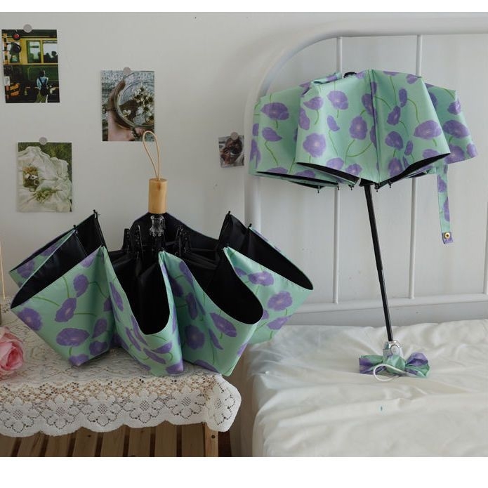 Umbrelă pliantă automată Bauhinia pentru soare și ploaie, protecție UV UPF50+, 8 brațe, raza 48–53 cm