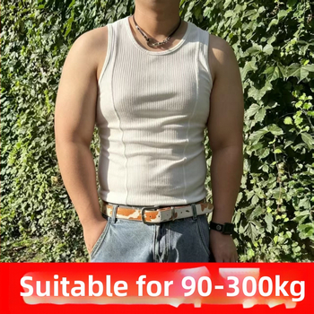 Pánske fitness tielko bez rukávov, veľká veľkosť do 150 kg, letné, jednofarebné, rebrovaný patchworkový detail, slim fit, všestranný jednoduchý top