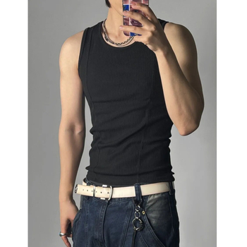 Maieu de fitness pentru bărbați fără mâneci, mărime mare până la 150 kg, vară, culoare solidă, detaliu nervurat cu patchwork, croială Slim, top simplu și versatil