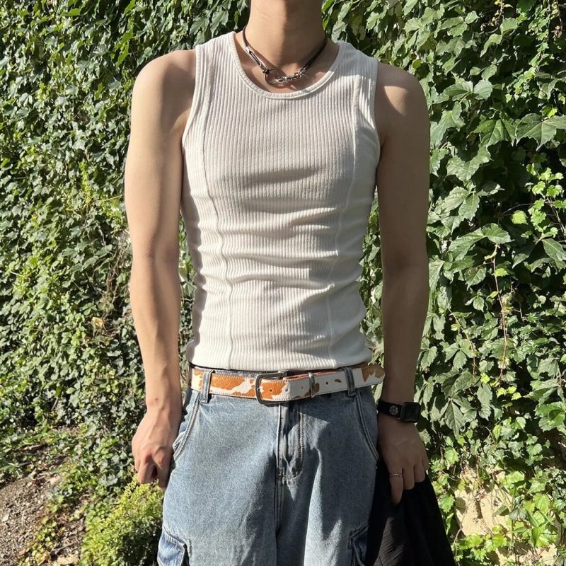 Maieu de fitness pentru bărbați fără mâneci, mărime mare până la 150 kg, vară, culoare solidă, detaliu nervurat cu patchwork, croială Slim, top simplu și versatil
