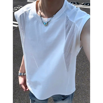 Vestă sport pentru bărbați, din plasă subțire, uscare rapidă, patchwork de vară, fără mâneci, tricou de sală