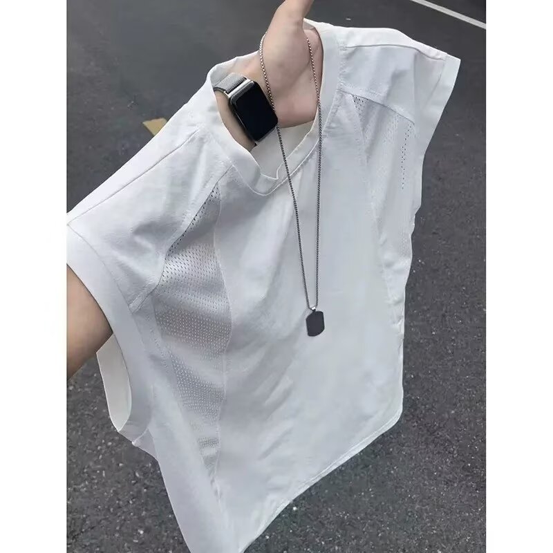 Vestă sport pentru bărbați, din plasă subțire, uscare rapidă, patchwork de vară, fără mâneci, tricou de sală