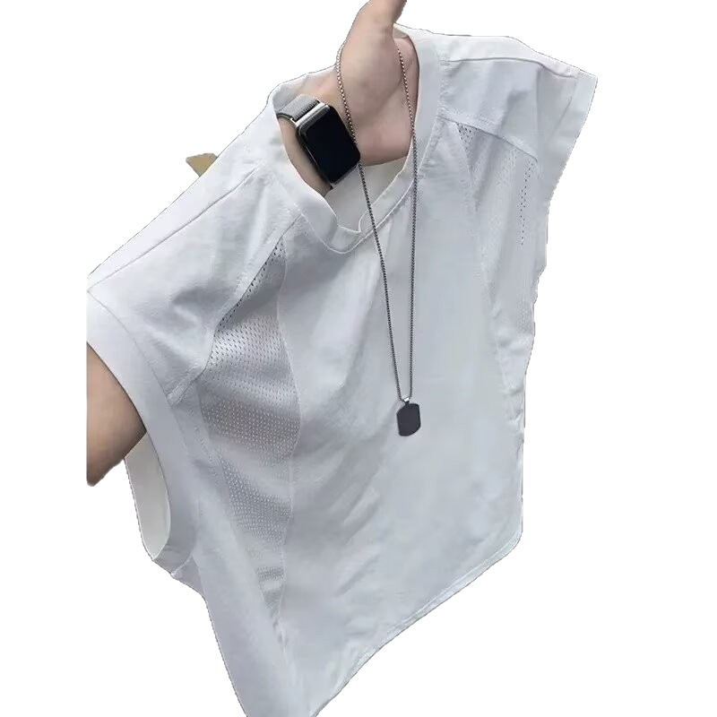 Vestă sport pentru bărbați, din plasă subțire, uscare rapidă, patchwork de vară, fără mâneci, tricou de sală