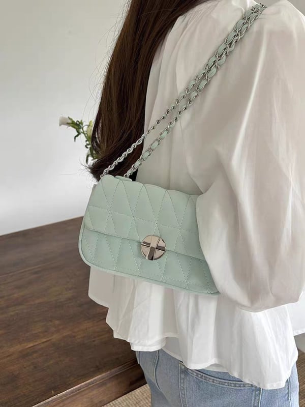 Geantă mică pătrată pentru femei, cu lanț în formă de romb, stil urban minimalist, pentru umăr sau crossbody, PU