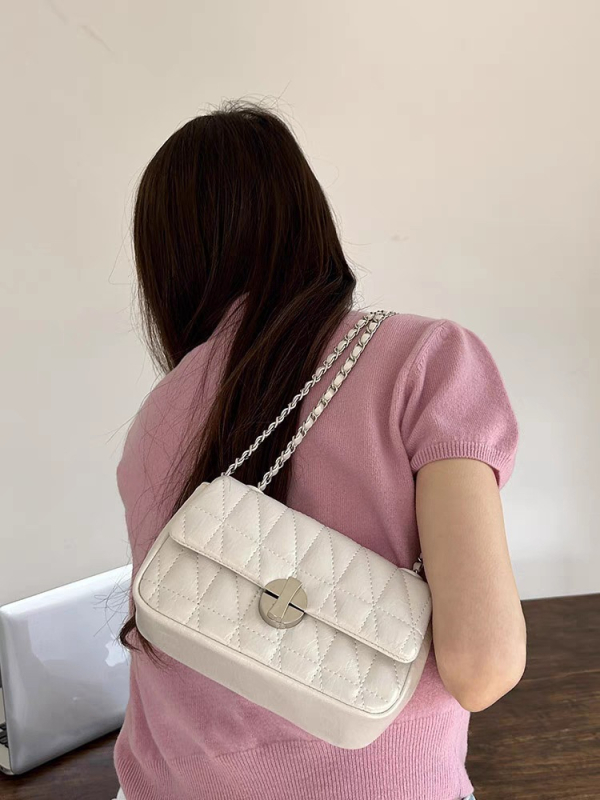Geantă mică pătrată pentru femei, cu lanț în formă de romb, stil urban minimalist, pentru umăr sau crossbody, PU
