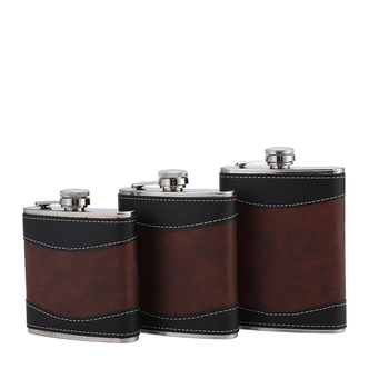 Flacon din oțel inoxidabil, compact, cu husă din piele, pentru ieșiri în natură, portabil, 8 oz.