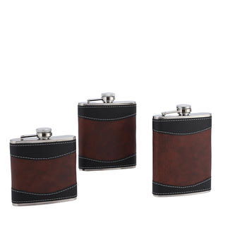 Flacon din oțel inoxidabil, compact, cu husă din piele, pentru ieșiri în natură, portabil, 8 oz.