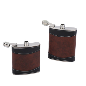 Flacon din oțel inoxidabil, compact, cu husă din piele, pentru ieșiri în natură, portabil, 8 oz.