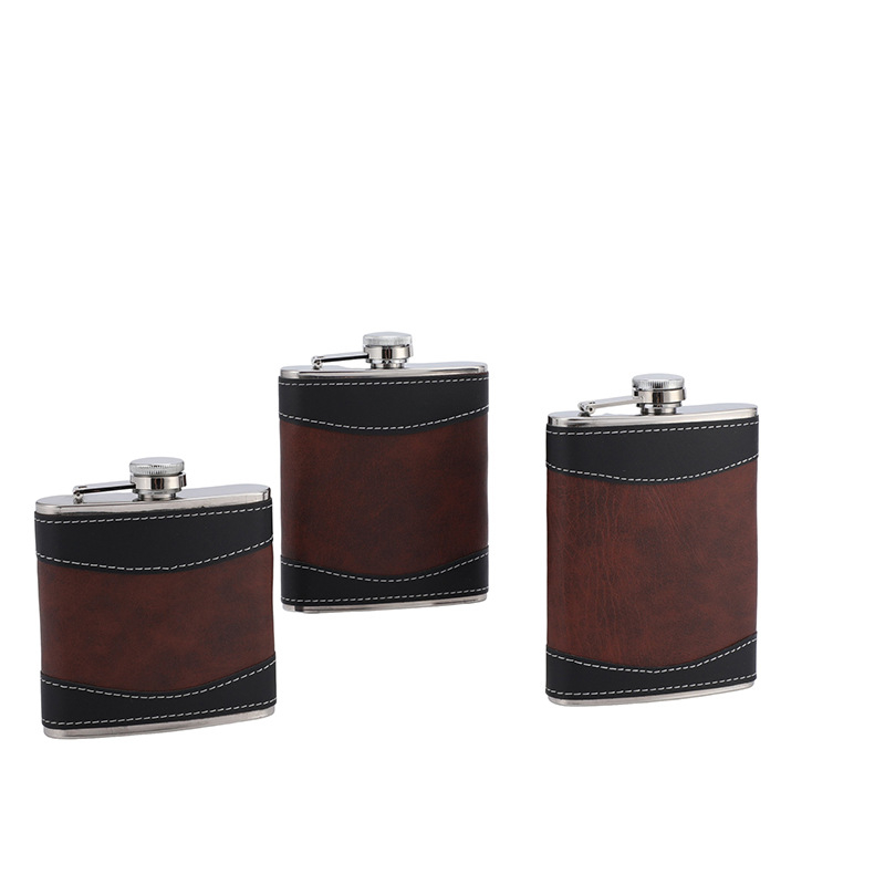 Flacon din oțel inoxidabil, compact, cu husă din piele, pentru ieșiri în natură, portabil, 8 oz.